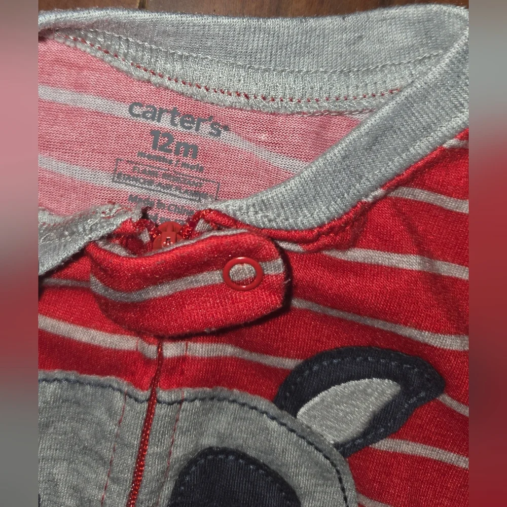 (3) Carter's Red Dog, Blue Floral & Purple Butterfly Footed One-Piece Sleepers